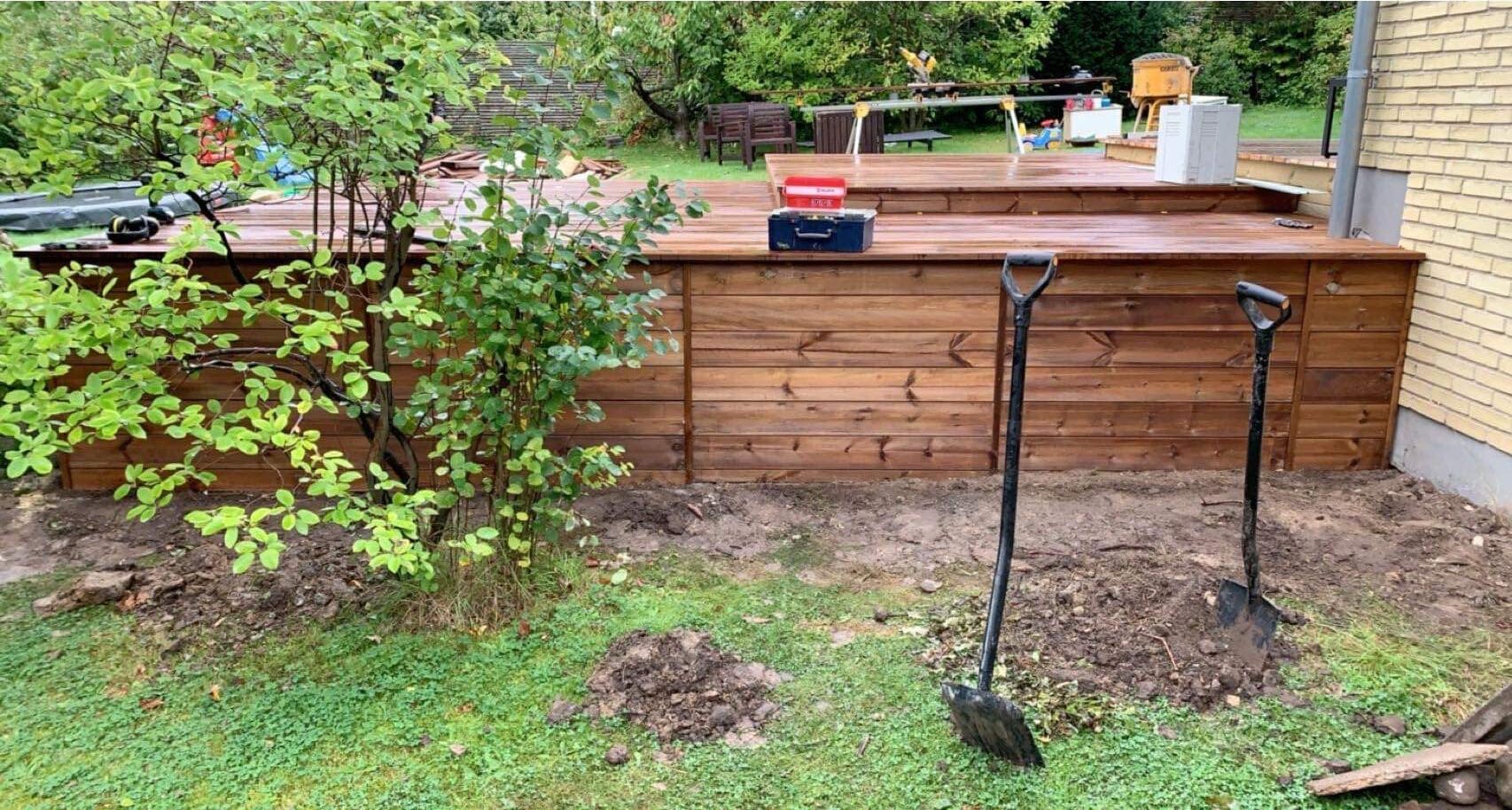 terrasse, træ, tømrer, niveau forskel